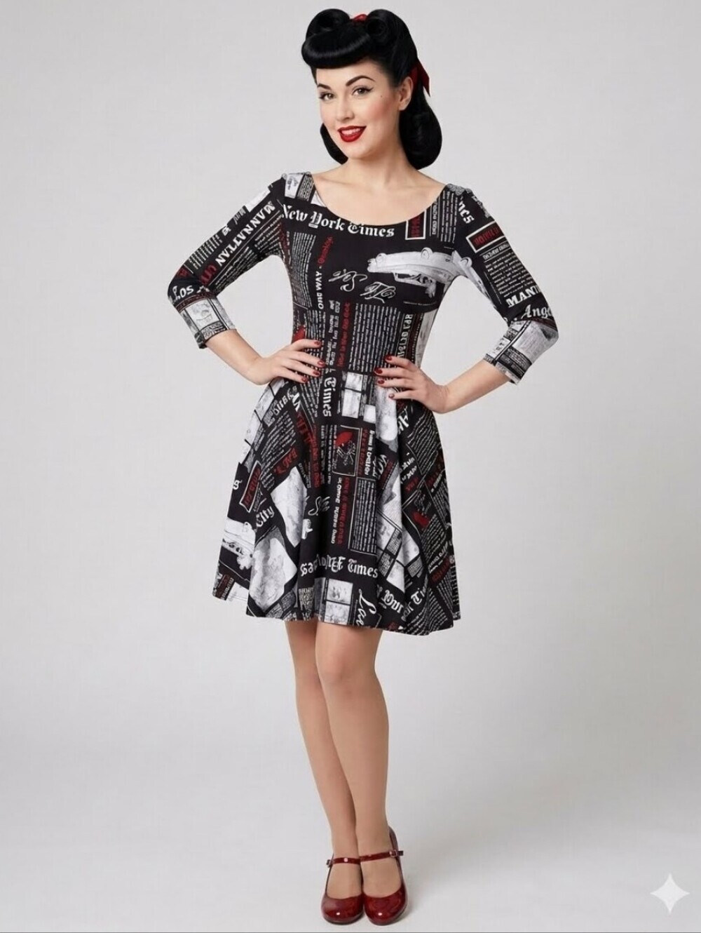 By o La La Vintage-Inspired Newspaper Print Fit & Flare Dress, VGUC, Size M